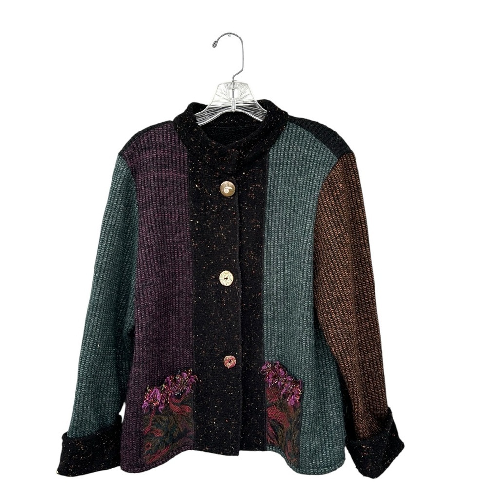 Lee Andersen Patchwork Indie Cardigan Sweater - Size Medium - Black & Purple - Picture 2 of 8